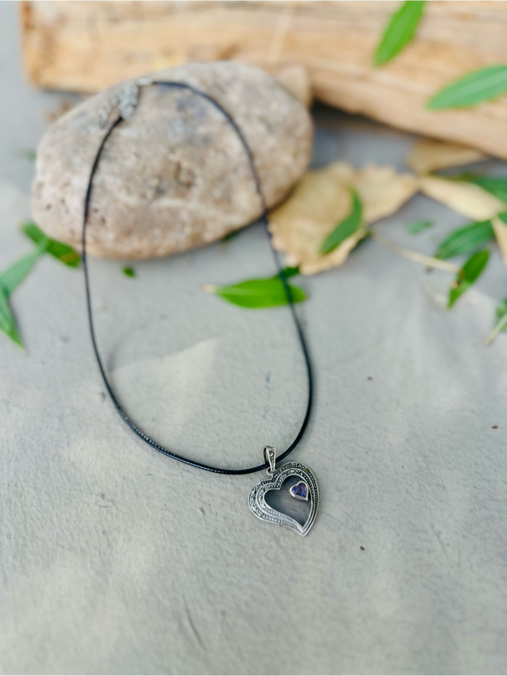 Silver Heart Pendant Necklace with amethyst - Women Jewelry